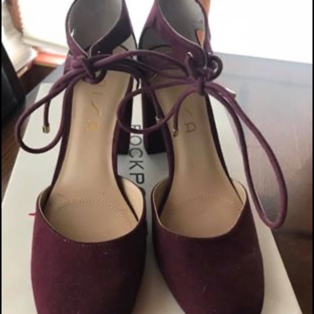 Maroon suede block heels